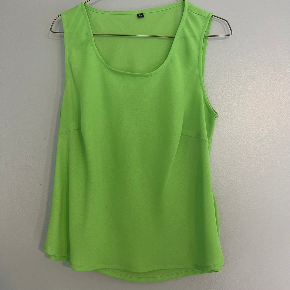 Spenser Jeremy Lime Green 100% Silk Short Sleeve Button Up Blouse & Tank Set M - Picture 5 of 12